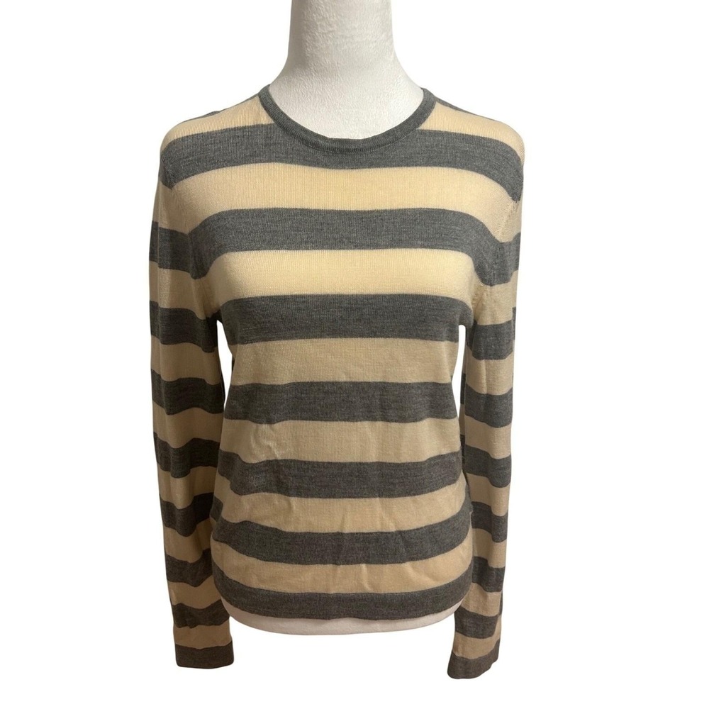 Tennis prep‎ clean girl old money merino wool sweater cream gray  striped fisher